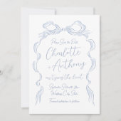 Elegant Dusty Blue Hand Drawn Bow Save The Date (Vorderseite)