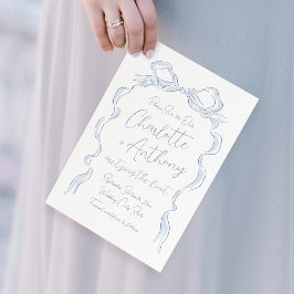 Elegant Dusty Blue Hand Drawn Bow Save The Date