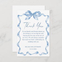 Elegant Dusty Blue Hand Drawn Bow Wedding Dankeskarte