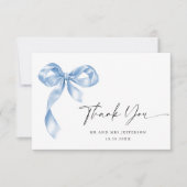 Elegant Dusty Blue Hand Drawn Bow Wedding Dankeskarte (Vorderseite)
