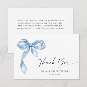 Elegant Dusty Blue Hand Drawn Bow Wedding Dankeskarte