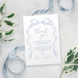 Elegant Dusty Blue Hand Drawn Bow Wedding Dankeskarte