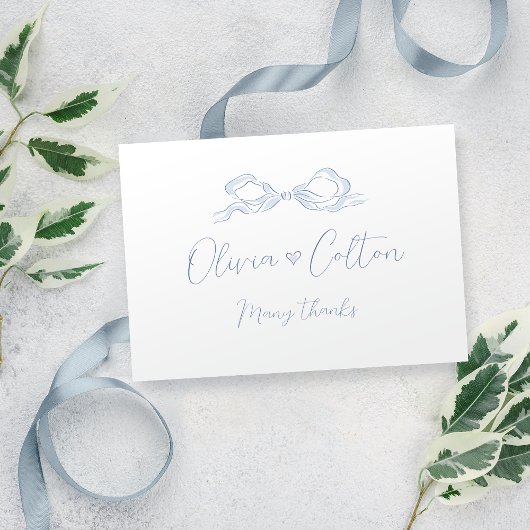 Elegant Dusty Blue Hand Drawn Bow Wedding Dankeskarte