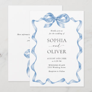 Elegant Dusty Blue Hand Drawn Bow Wedding Einladung