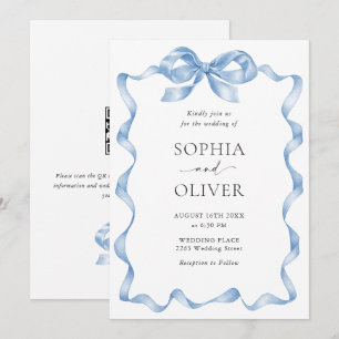 Elegant Dusty Blue Hand Drawn Bow Wedding Einladung