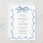 Elegant Dusty Blue Hand Drawn Bow Wedding Einladung (Vorderseite)