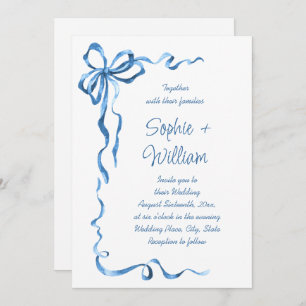 Elegant Dusty Blue Hand Drawn Bow Wedding Einladung