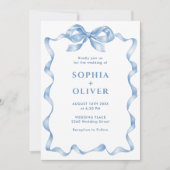 Elegant Dusty Blue Hand Drawn Bow Wedding Einladung (Vorderseite)