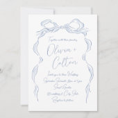 Elegant Dusty Blue Hand Drawn Bow Wedding Einladung (Vorderseite)