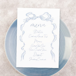 Elegant Dusty Blue Hand Drawn Bow Wedding Menükarte