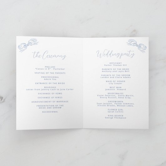 Elegant Dusty Blue Hand Drawn Bow Wedding Programm (Innenseite)