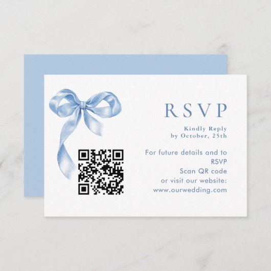 Elegant Dusty Blue Hand Drawn Bow Wedding RSVP Karte (Vorne/Hinten)