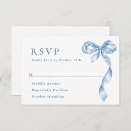 Elegant Dusty Blue Hand Drawn Bow Wedding RSVP Karte