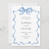 Elegant Dusty Blue Hand Drawn Bow Wedding Save The Date (Vorderseite)