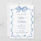Elegant Dusty Blue Hand Drawn Bow Wedding Save The Date (Vorderseite)