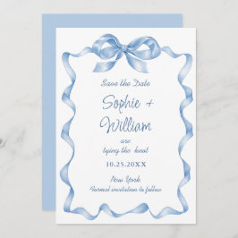 Elegant Dusty Blue Hand Drawn Bow Wedding Save The Date