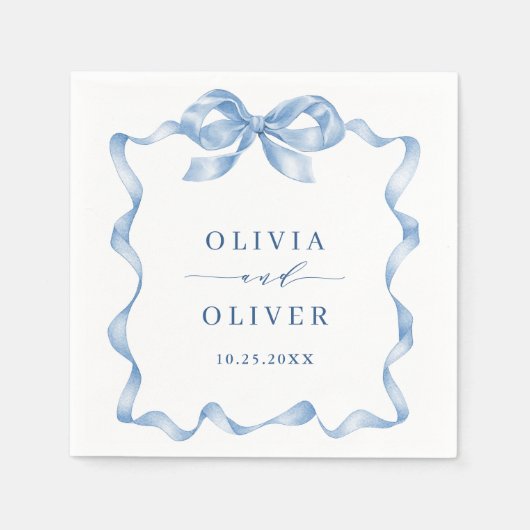 Elegant Dusty Blue Hand Drawn Bow Wedding Serviette (Vorderseite)