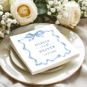 Elegant Dusty Blue Hand Drawn Bow Wedding Serviette