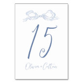 Elegant Dusty Blue Hand Drawn Bow Wedding Tischnummer (Rückseite)