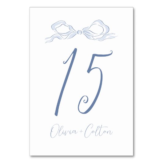 Elegant Dusty Blue Hand Drawn Bow Wedding Tischnummer (Rückseite)