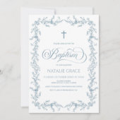 Elegant Dusty Blue Hand Drawn Floral Frame Baptism Einladung (Vorderseite)