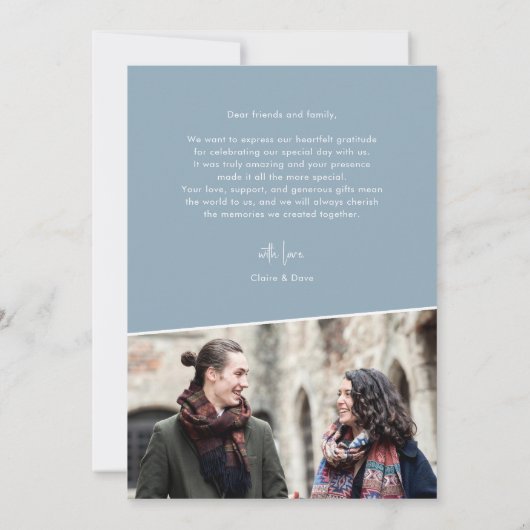 Elegant Dusty Blue Hand Lettered Wedding Danke (Rückseite)