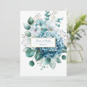 Elegant Dusty Blue Hydrangea Gold Floral Einladung (Stehend Vorderseite)