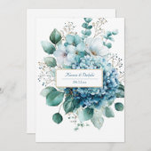 Elegant Dusty Blue Hydrangea Gold Floral Einladung (Vorne/Hinten)