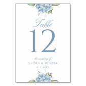 Elegant Dusty Blue Hydrangea Wedding Table Number Tischnummer (Rückseite)