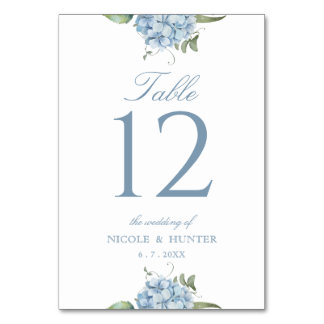 Elegant Dusty Blue Hydrangea Wedding Table Number Tischnummer
