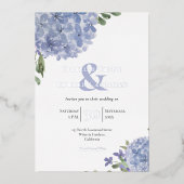 Elegant Dusty Blue Hydrangeas Floral Bouquets Folieneinladung (Vorderseite)