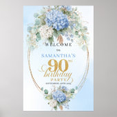 Elegant dusty blue hydrangeas gold welcome sign 90 poster (Vorne)