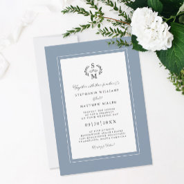 Elegant Dusty Blue Initials Calligraphy Wedding Einladung