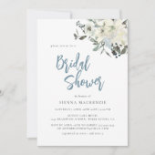 Elegant Dusty Blue Ivory Floral Bridal Shower Einladung (Vorderseite)