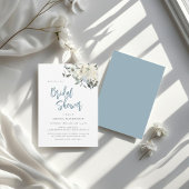 Elegant Dusty Blue Ivory Floral Bridal Shower Einladung