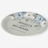 Elegant Dusty Blue Ivory Floral Sage Green Pappteller (Schrägansicht)