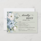 Elegant Dusty Blue Ivory Floral Sage Green RSVP Karte (Vorderseite)