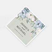 Elegant Dusty Blue Ivory Floral Sage Green Serviette (Ecke)