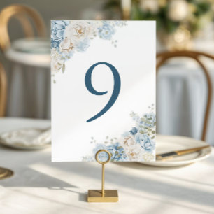 Elegant Dusty Blue Ivory Rose Blume Hochzeit Tischnummer