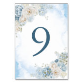 Elegant Dusty Blue Ivory Rose Blume Hochzeit Tischnummer (Vorderseite)