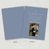 Elegant Dusty Blue Katholic Boy First Communation Dankeskarte