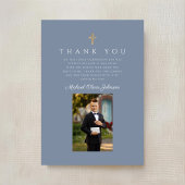 Elegant Dusty Blue Katholic Boy First Communation Dankeskarte