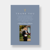 Elegant Dusty Blue Katholic Boy First Communation Dankeskarte