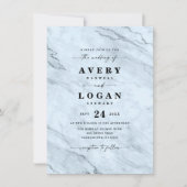 Elegant Dusty Blue Marble & Glitzer Wedding Einladung (Vorderseite)