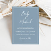 Elegant Dusty Blue Minimal Calligraphy Wedding Einladung