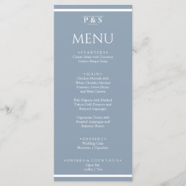 Elegant Dusty Blue Minimal Mongram Dinner Hochzeit Menükarte