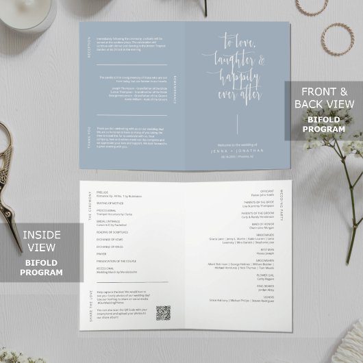 Elegant Dusty Blue Minimal QR Code eingewickelt Programm