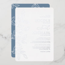 Elegant Dusty Blue Minimal Silver Leaf Wedding