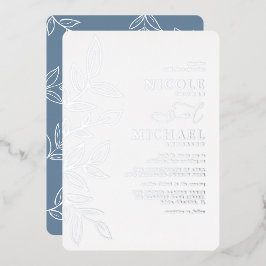 Elegant Dusty Blue Minimal Silver Leaf Wedding Folieneinladung