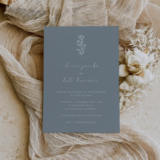 Elegant Dusty Blue Minimal Wedding Einladung